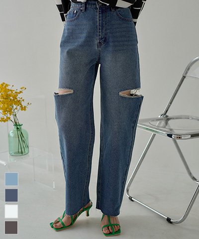 カットスリットデニムパンツ