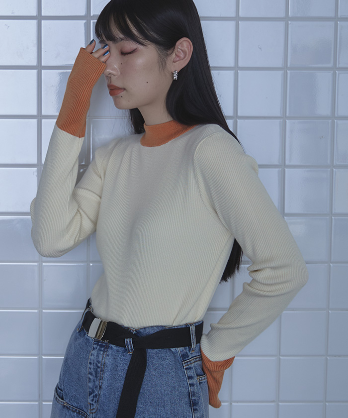 2点　miette　リブニット　チャコール　VACANCY　ニット　グレー 配色フィンガーリブニット〔メール便可／90〕 | miette