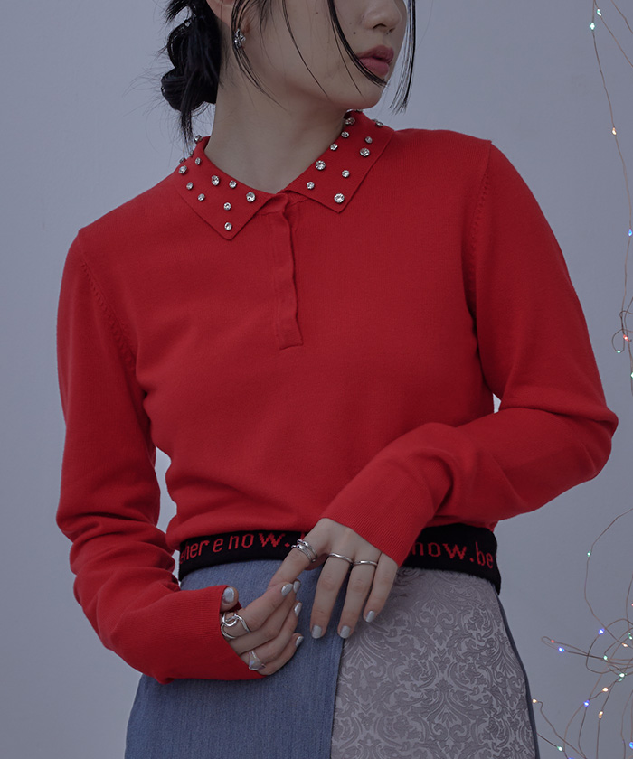 ビジューカラー裾ロゴポロニット | miette