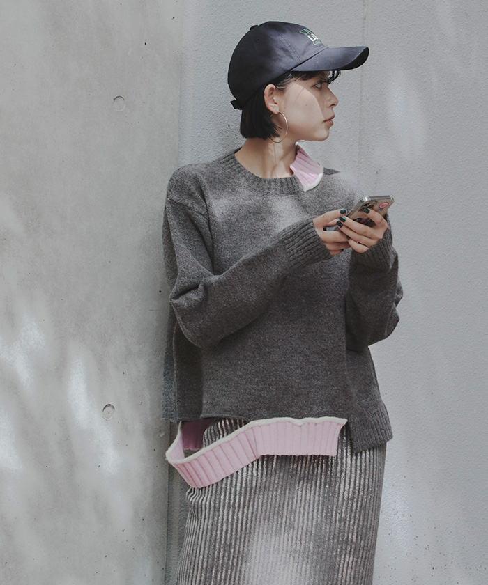 カットデザインアシンメトリーニット | miette
