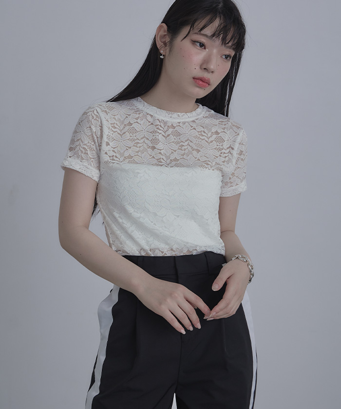 レースコンパクトTシャツ〔メール便可／40〕 | miette