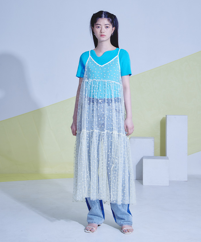 Bonjour Diary ハートチュール ワンピース ハート刺繍ティアードワンピース/ピンク | DRESS | OBLI