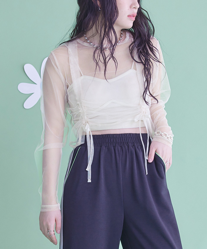 チュールフロントシャーリングトップス〔メール便可／50〕 | miette
