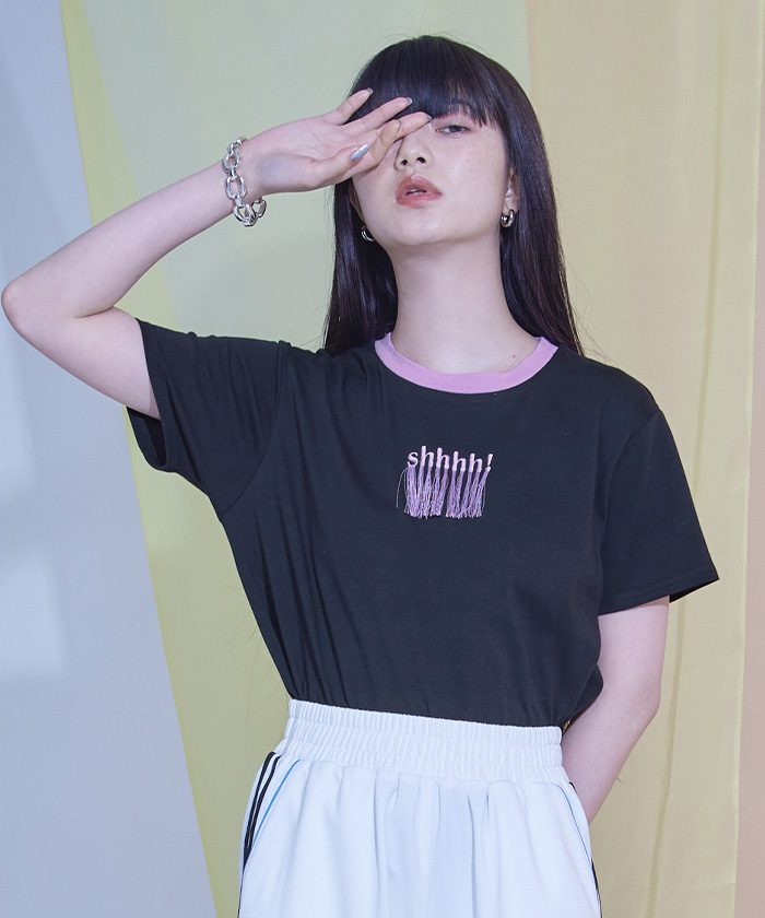 フリンジロゴ刺繍Tシャツ〔メール便可／70〕 | miette