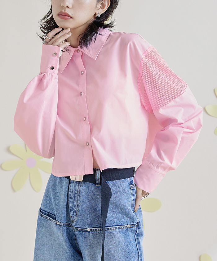 メッシュ切替クロップドシャツ〔メール便可／100〕 | miette