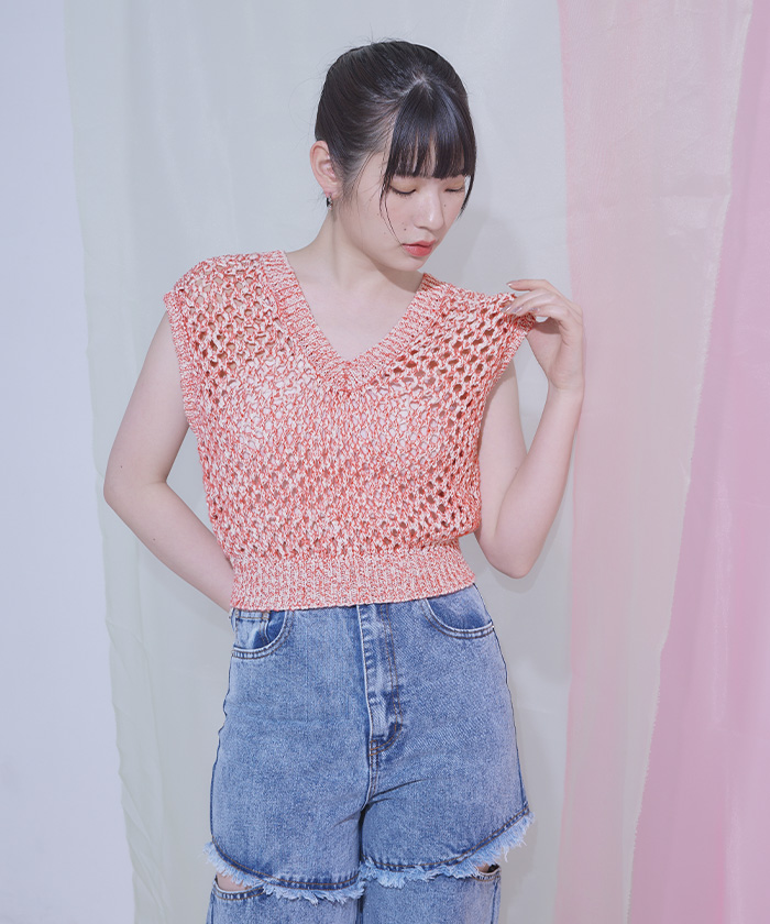 マレットメット☆ ペーパーヤーンメッシュニットベスト メッシュニットベスト | ファッション通販サイト NUGU