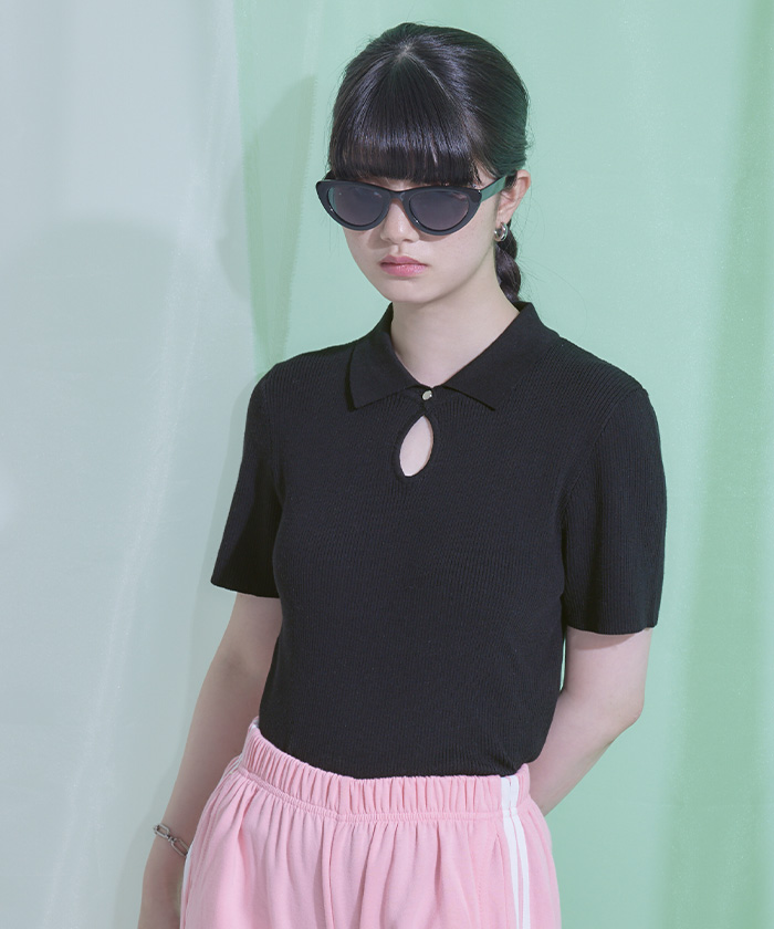 トップス mmmmku07 涙開きポロトップス〔メール便可／90〕 | miette