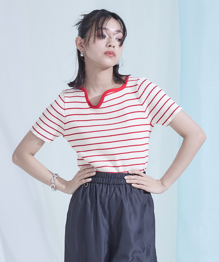 nknit ボーダー 半袖トップス ミニ nknit ボーダー 半袖トップス ミニ