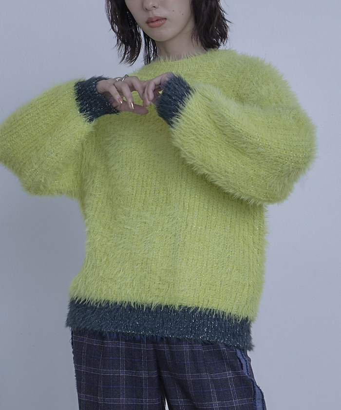 極美品✨20AW シビラ スパンコールシャギーニット ゆったり ミントグリーンM 毛足の長いキラキラニットが可愛い♪ショート丈パールシャギー