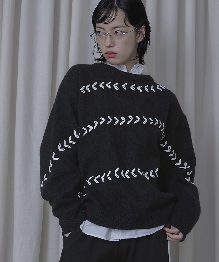 オーダーメイド　左右20% アシンメトリーステッチオーバーサイズニット | miette