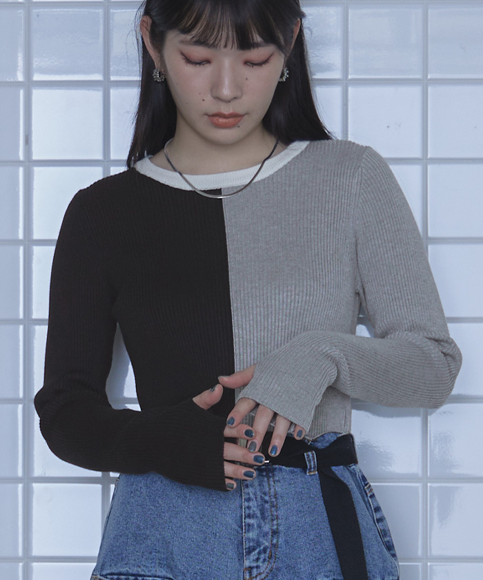 カラーブロックリブニット〔メール便可／100〕 | miette