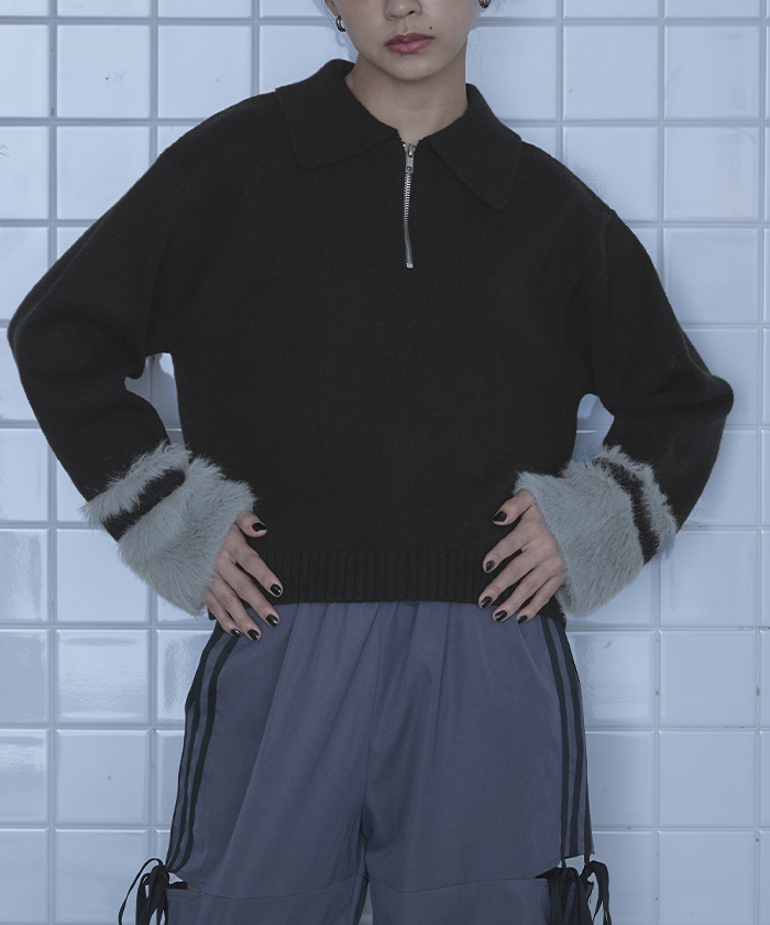 シャギー切替ハーフジップニット | miette