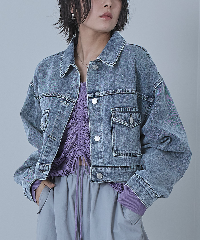 ボアミックス デニムジャケット M〜2XL ショート ショートオーバーデニムジャケット | miette
