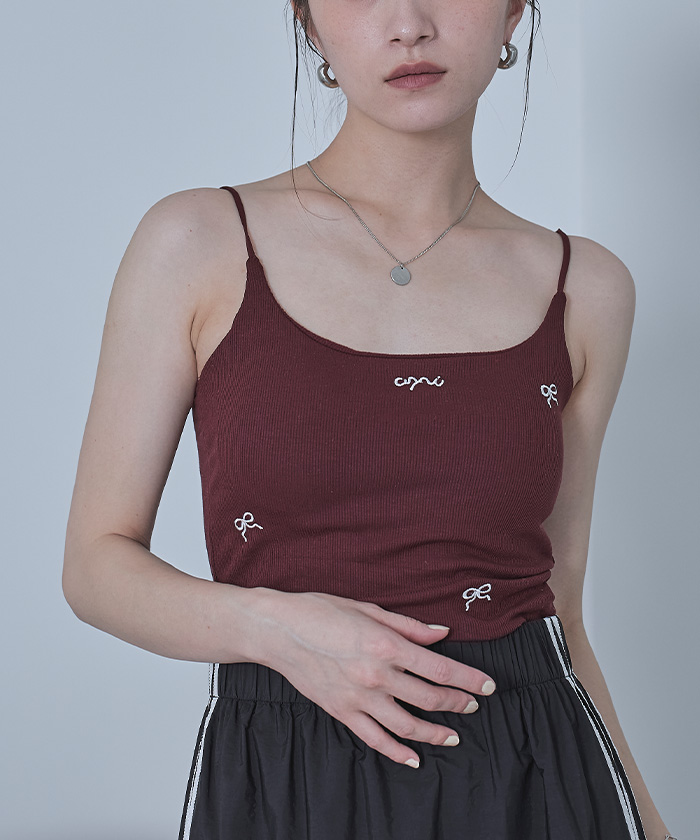 ESPIÉ trés♡チェニック【M】♡ボタニカル♡リボン飾♡プリーツ♡キャミ♡ 前後2WAYエンボスふくれフラワージャガードダブルリボンペプラム