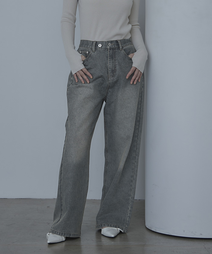 NINETY'S グレー ワイドデニムパンツ ワンフォークロージング 1111clothing ワイドパンツ メンズ