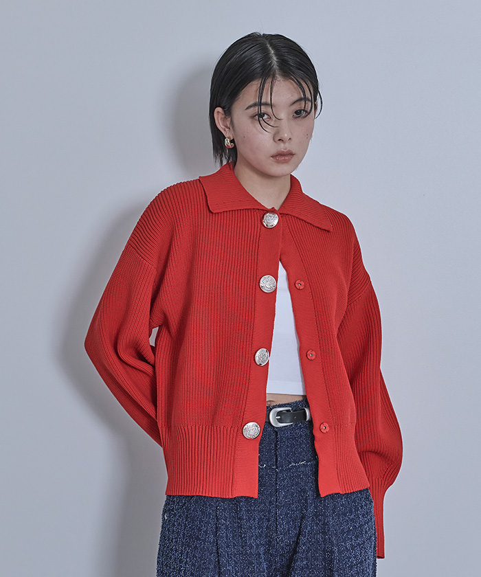 CABAN サーモンピンク 半袖カーディガン ボタン付き CABAN サーモンピンク 半袖カーディガン ボタン付き（CABaN