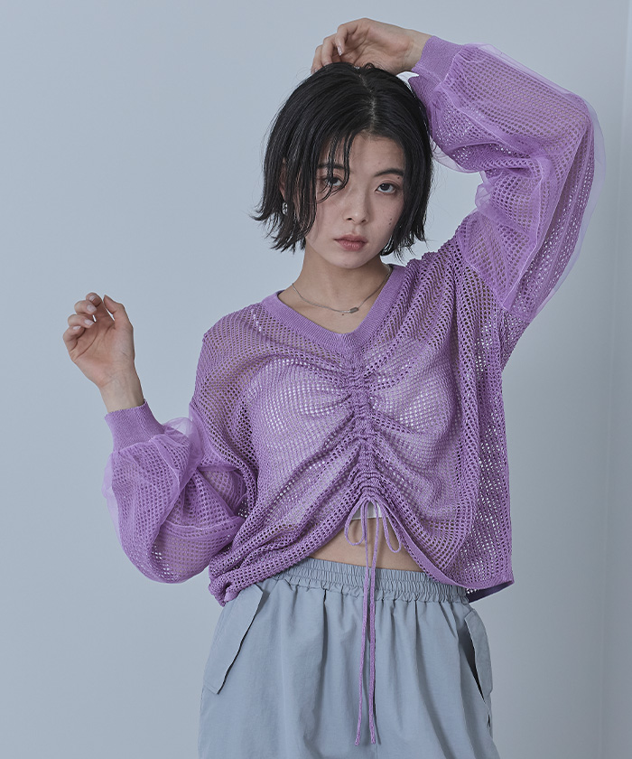 ドロストメッシュニットトップス | miette