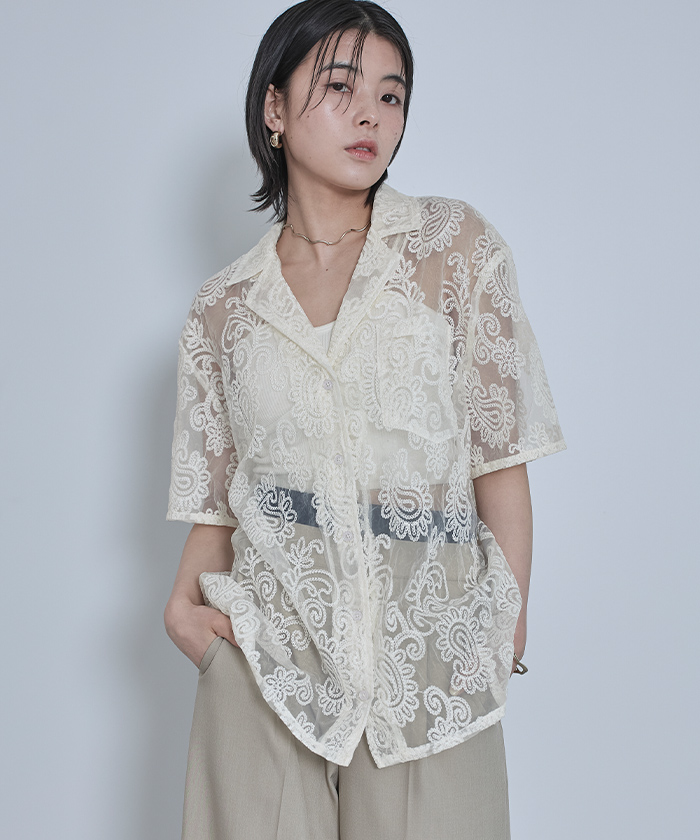 オープンカラーレースシャツ | miette