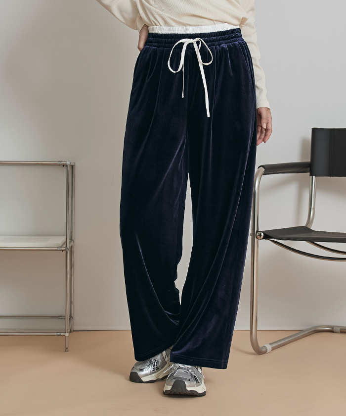 ダブルウエストベロアワイドパンツ | miette