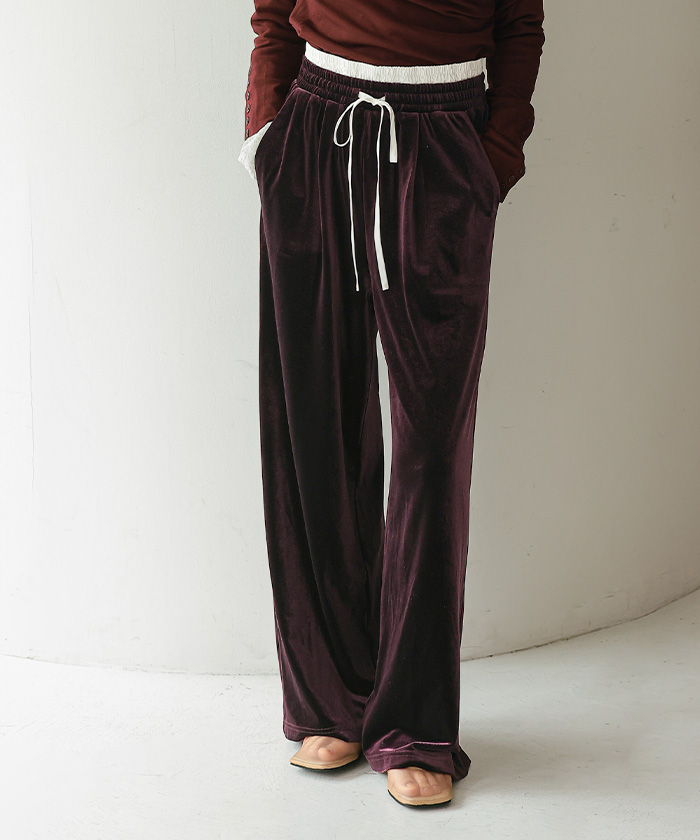 ダブルウエストベロアワイドパンツ | miette
