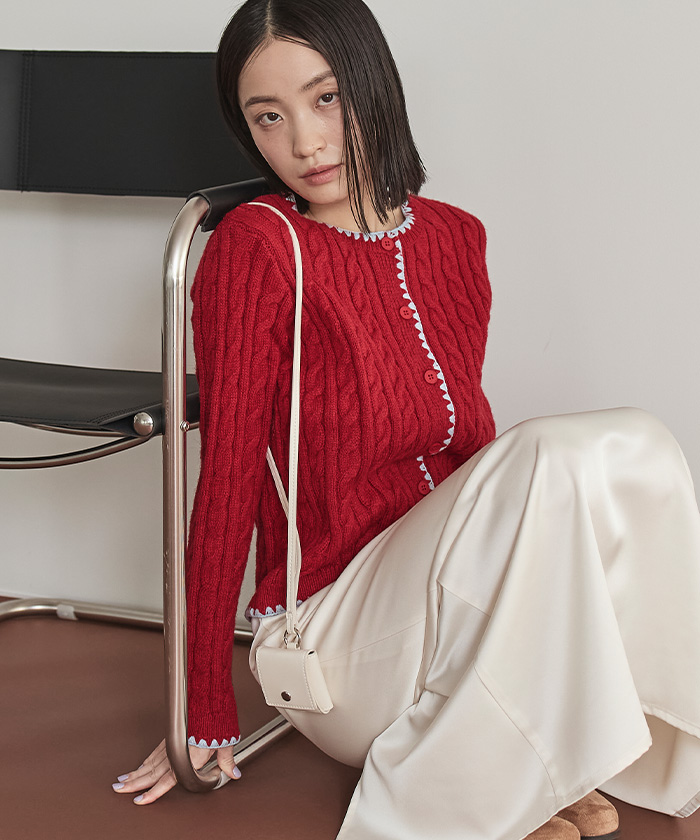 配色ステッチケーブルニットカーディガン | miette